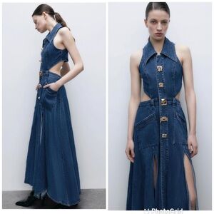 Urban Revivo Cut Out Sleeveless Lapel Denim Dress New with Tags!